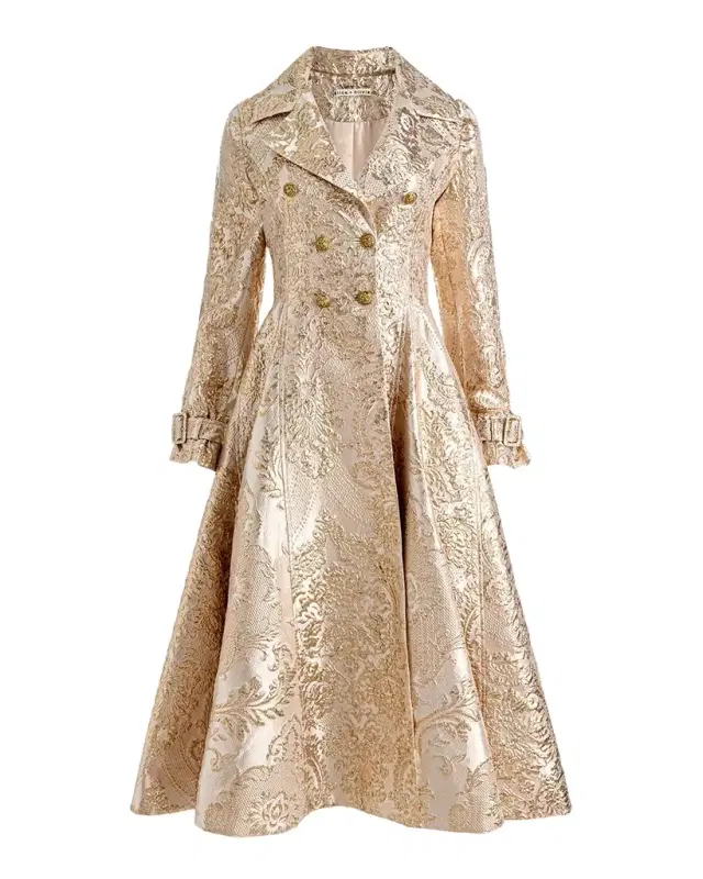 ALICE + OLIVIA Ellie Metallic Brocade Godet Trench Coat
