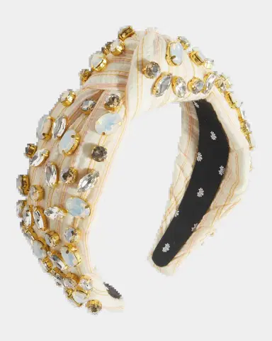 Lele Sadoughi Embellished Striped Cotton Knotted Headband | Thumbnail 2