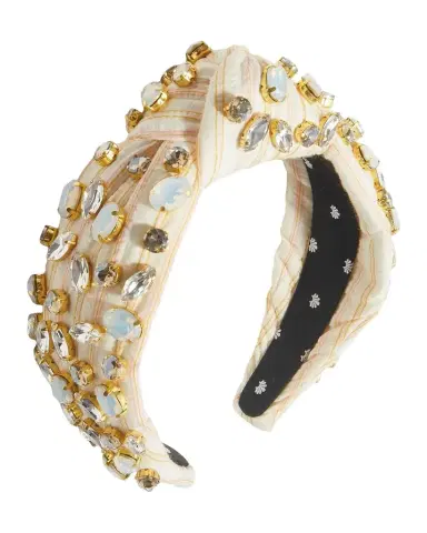 Lele Sadoughi Embellished Striped Cotton Knotted Headband | Thumbnail 1