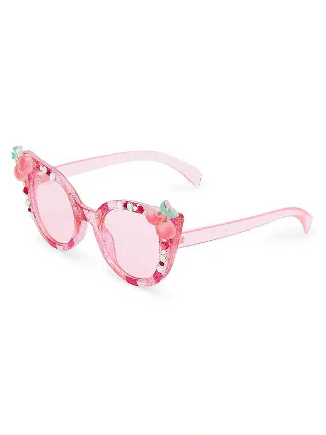 Bari Lynn Girl's Crystal Cherry Cat-Eye Sunglasses - Pink