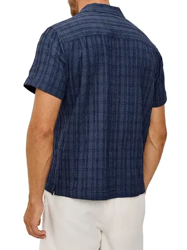 Rails Men's Rook Textured-Grid Seersucker Camp Shirt - Navy | Thumbnail 4