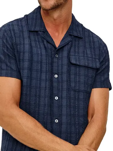 Rails Men's Rook Textured-Grid Seersucker Camp Shirt - Navy | Thumbnail 5
