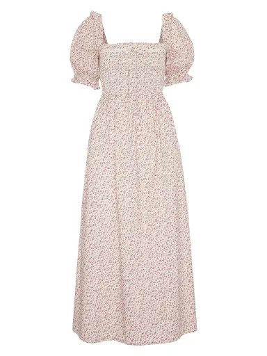 Hill House Home Women's The Scarlett Midi Nap Dress - Ivory Geo Ditsy - Size Large | Thumbnail 1