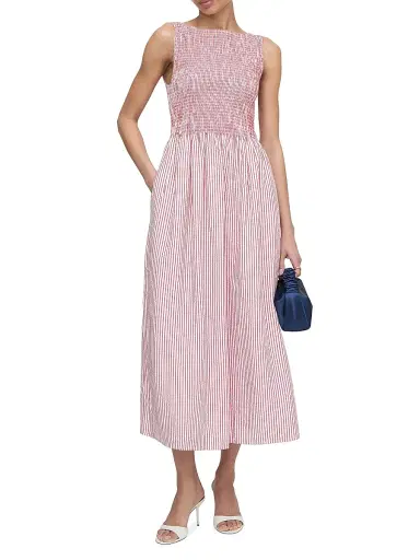 Hill House Home Women's The Cosima Nap Dress - Red Ticking Stripe - Size XXS | Thumbnail 2