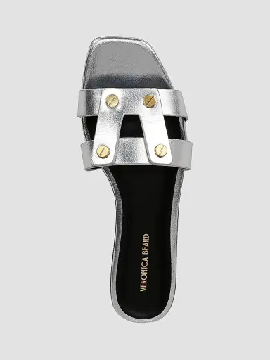 Veronica Beard Women's Via Metallic Leather Flat Sandals - Silver - Size 11 | Thumbnail 4