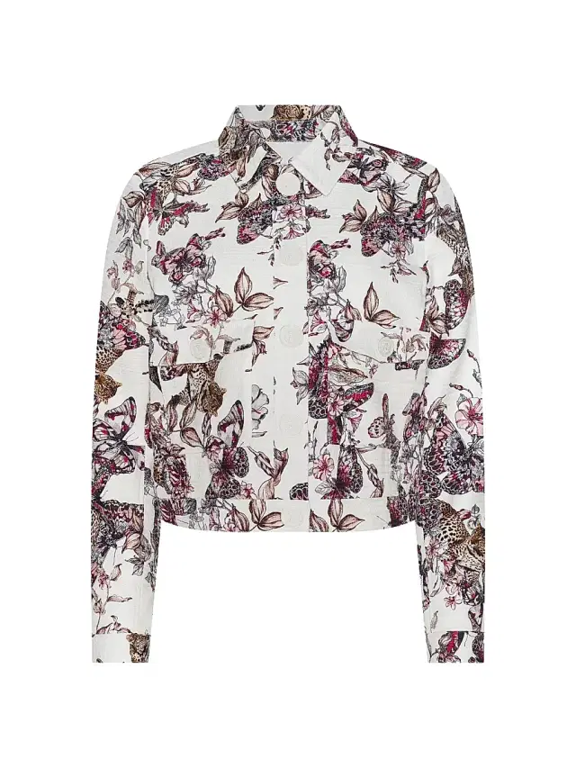 L'AGENCE Women's Nyx Floral Butterfly Crop Trucker Jacket - White Multi Butterfly Jungle