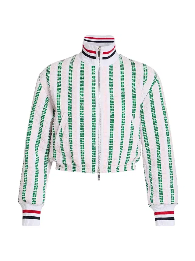 Women's Striped Grosgrain Tweed Jacket - Pink