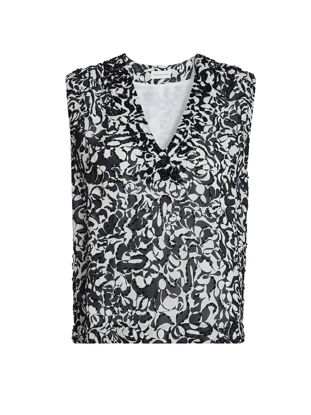 Dries Van Noten Women's College Embellished Abstract V-Neck Top - Black