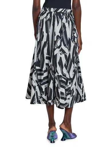 Dries Van Noten Women's Soni Pleated Abstract Cotton A-Line Midi-Skirt - Black | Thumbnail 5