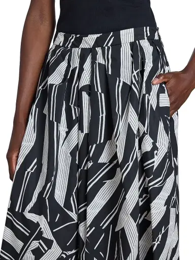 Dries Van Noten Women's Soni Pleated Abstract Cotton A-Line Midi-Skirt - Black | Thumbnail 6