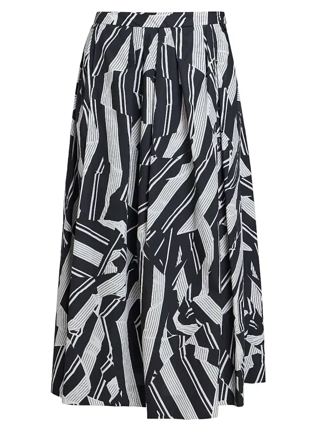 Dries Van Noten Women's Soni Pleated Abstract Cotton A-Line Midi-Skirt - Black