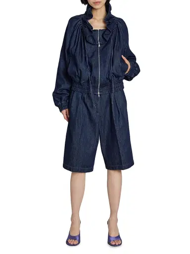 Dries Van Noten Women's Voly Denim Ruffle Zip-Up Jacket - Indigo | Thumbnail 2