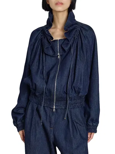 Dries Van Noten Women's Voly Denim Ruffle Zip-Up Jacket - Indigo | Thumbnail 3