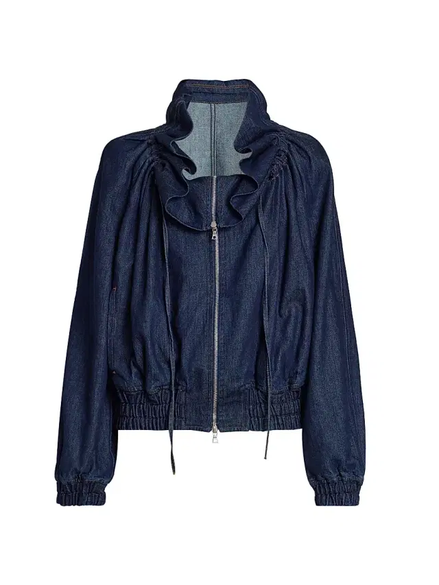 Dries Van Noten Women's Voly Denim Ruffle Zip-Up Jacket - Indigo