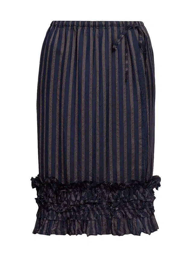 Dries Van Noten Women's Scotts Ruffle-Trim Striped Knee-Length Skirt