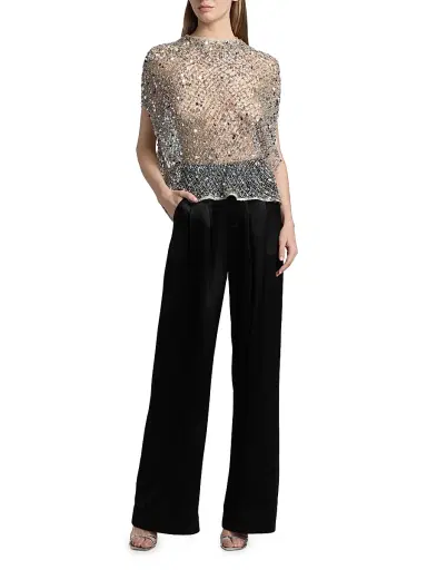 Lapointe Women's Net Mesh Sequin Cape T-Shirt - Silver - Size Large | Thumbnail 2