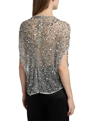Lapointe Women's Net Mesh Sequin Cape T-Shirt - Silver - Size Large | Thumbnail 5