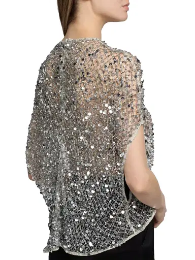 Lapointe Women's Net Mesh Sequin Cape T-Shirt - Silver - Size Large | Thumbnail 6