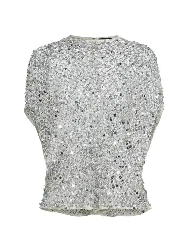 Lapointe Women's Net Mesh Sequin Cape T-Shirt - Silver - Size Large | Thumbnail 1