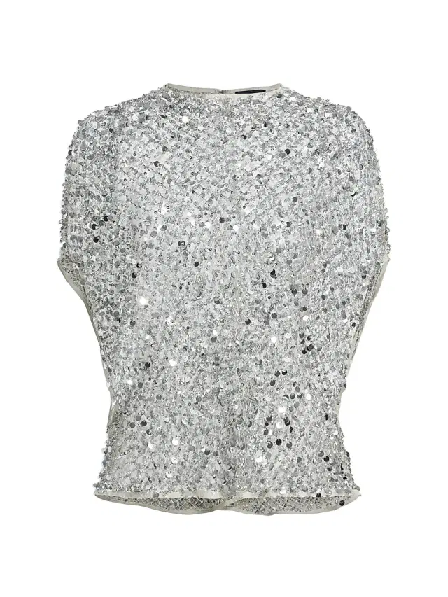 LaPointe Women's Net Mesh Sequin Cape T-Shirt - Silver
