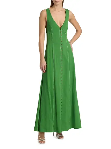 Rosie Assoulin Women's Row, Row, Row Your Buttons Crepe Maxi Dress - Grass Green | Thumbnail 2
