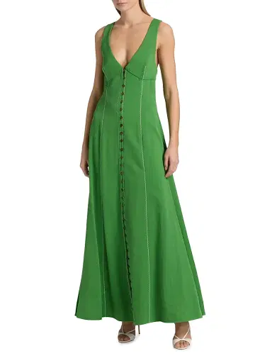 Rosie Assoulin Women's Row, Row, Row Your Buttons Crepe Maxi Dress - Grass Green | Thumbnail 3