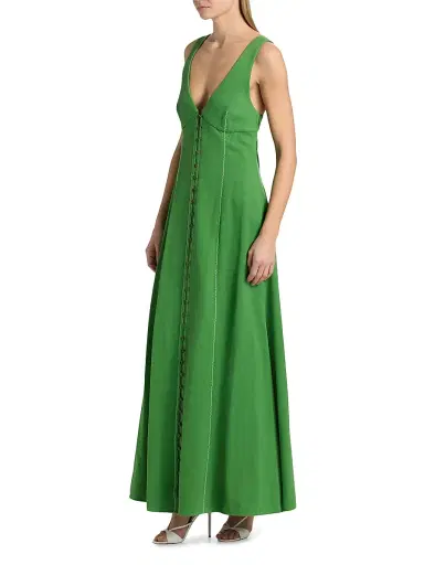 Rosie Assoulin Women's Row, Row, Row Your Buttons Crepe Maxi Dress - Grass Green | Thumbnail 4