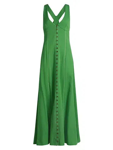 Rosie Assoulin Women's Row, Row, Row Your Buttons Crepe Maxi Dress - Grass Green | Thumbnail 1