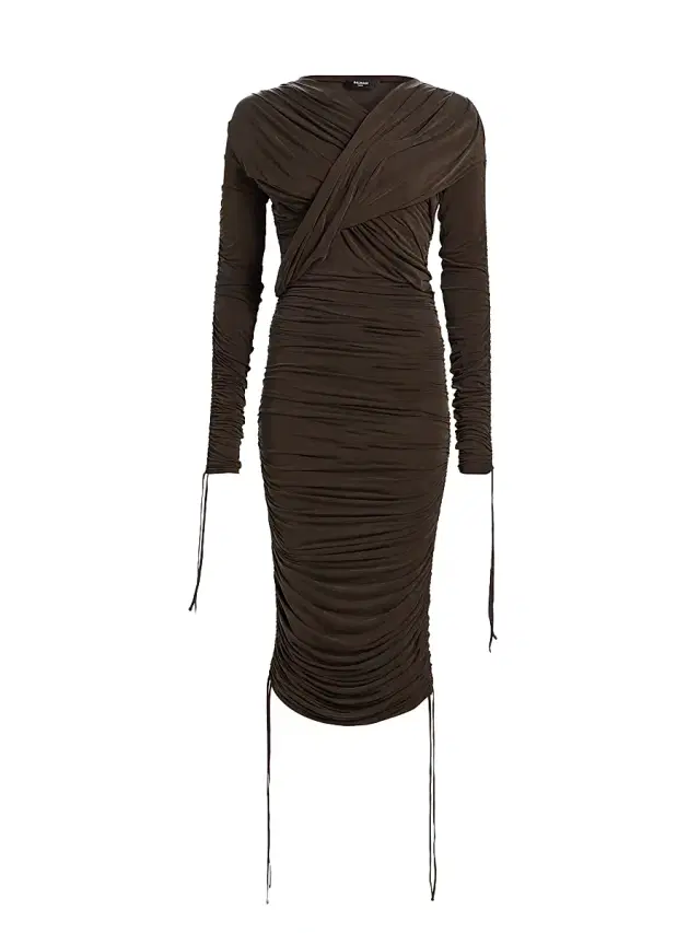 Women's Draped Jersey Midi-Dress - Brown