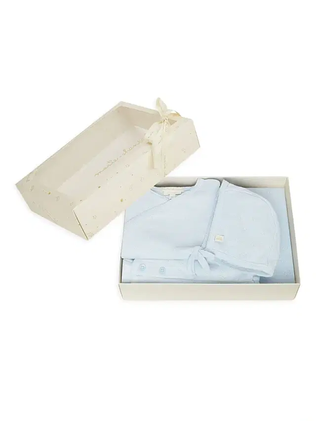 Marie-Chantal Baby Boy's Signature Andi Angel Wing Pointelle Bonnet, Bodysuit, Shorts & Blanket Gift Set - Blue 6 Months