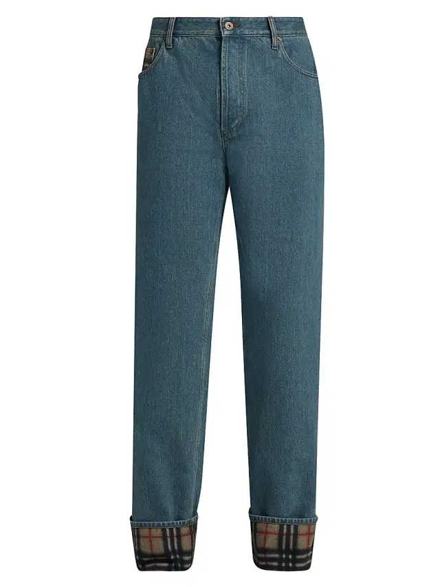 Burberry Men's Dexter Check-Trimmed Straight-Leg Jeans - Mid Blue