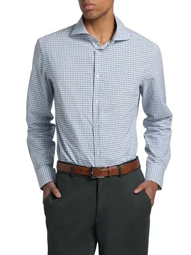 Canali Men's Window Check Cotton Sport Shirt - Blue | Thumbnail 3 Canali Men's Window Check Cotton Sport Shirt - Blue | Thumbnail 3
