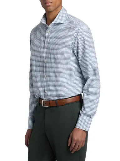 Canali Men's Window Check Cotton Sport Shirt - Blue | Thumbnail 4 Canali Men's Window Check Cotton Sport Shirt - Blue | Thumbnail 4