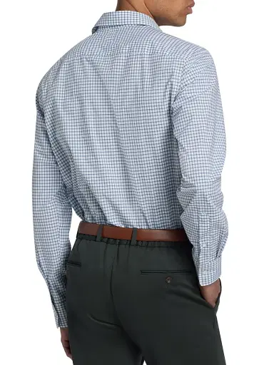 Canali Men's Window Check Cotton Sport Shirt - Blue | Thumbnail 5 Canali Men's Window Check Cotton Sport Shirt - Blue | Thumbnail 5