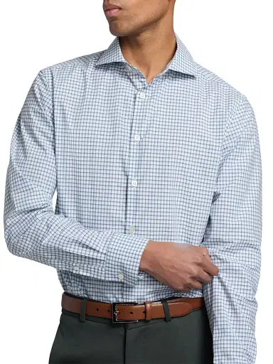 Canali Men's Window Check Cotton Sport Shirt - Blue | Thumbnail 6 Canali Men's Window Check Cotton Sport Shirt - Blue | Thumbnail 6