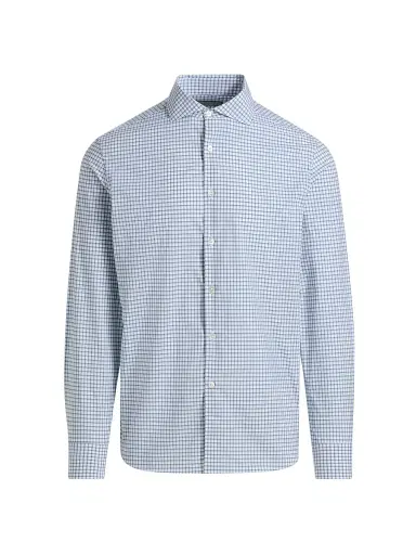 Canali Men's Window Check Cotton Sport Shirt - Blue | Thumbnail 1 Canali Men's Window Check Cotton Sport Shirt - Blue | Thumbnail 1