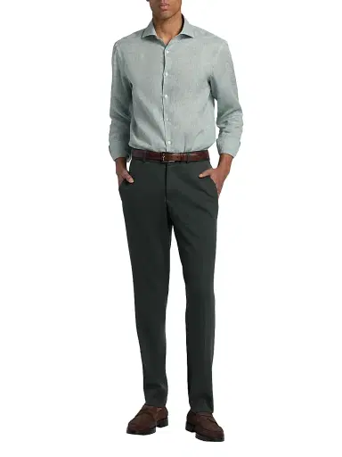 Canali Men's Solid Linen Sport Shirt - Teal | Thumbnail 2 Canali Men's Solid Linen Sport Shirt - Teal | Thumbnail 2
