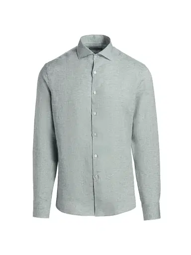 Canali Men's Solid Linen Sport Shirt - Teal | Thumbnail 1 Canali Men's Solid Linen Sport Shirt - Teal | Thumbnail 1