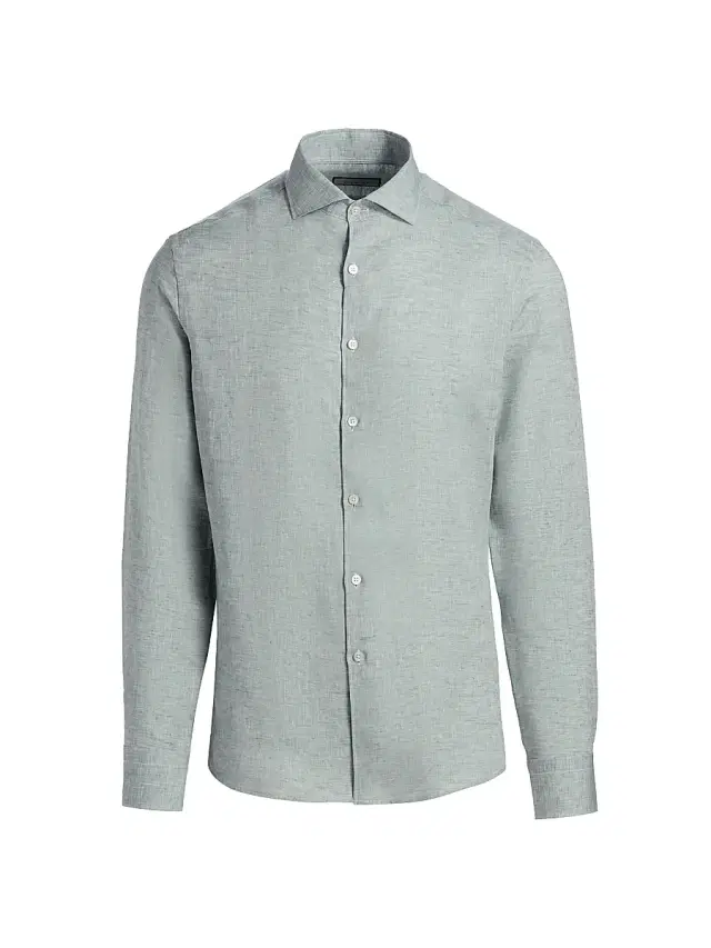 Canali Men's Solid Linen Sport Shirt - Teal