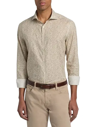 Canali Men's Floral Linen-Cotton Sport Shirt - Grey - Size Medium | Thumbnail 3