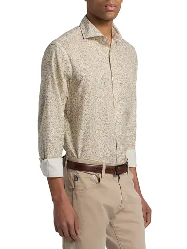 Canali Men's Floral Linen-Cotton Sport Shirt - Grey - Size Medium | Thumbnail 4