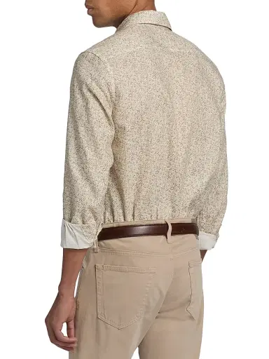 Canali Men's Floral Linen-Cotton Sport Shirt - Grey - Size Medium | Thumbnail 5