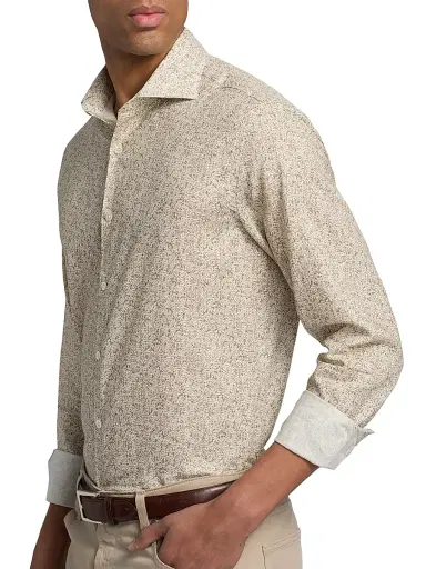 Canali Men's Floral Linen-Cotton Sport Shirt - Grey - Size Medium | Thumbnail 6