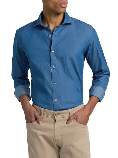 Canali Men's Chambrey Sport Shirt - Blue - Size Medium | Thumbnail 3 Canali Men's Chambrey Sport Shirt - Blue - Size Medium | Thumbnail 3