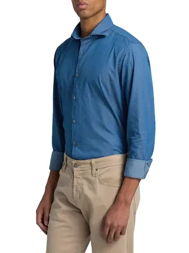 Canali Men's Chambrey Sport Shirt - Blue - Size Medium | Thumbnail 4 Canali Men's Chambrey Sport Shirt - Blue - Size Medium | Thumbnail 4
