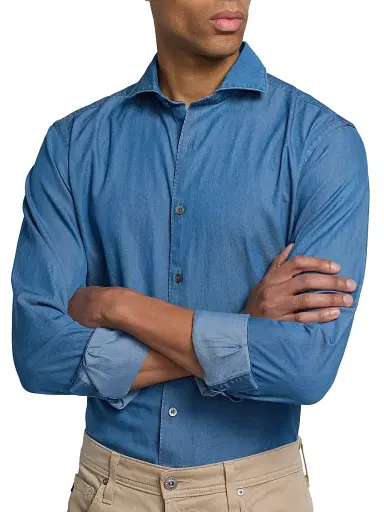 Canali Men's Chambrey Sport Shirt - Blue - Size Medium | Thumbnail 6 Canali Men's Chambrey Sport Shirt - Blue - Size Medium | Thumbnail 6