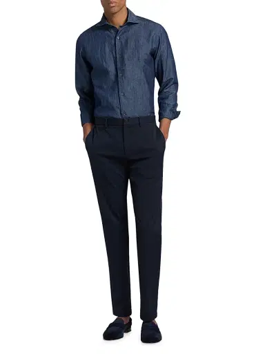 Canali Men's Cotton-Linen Sport Shirt | Thumbnail 2