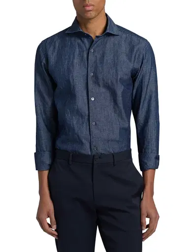Canali Men's Cotton-Linen Sport Shirt | Thumbnail 3