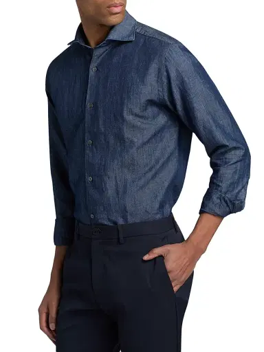 Canali Men's Cotton-Linen Sport Shirt | Thumbnail 4
