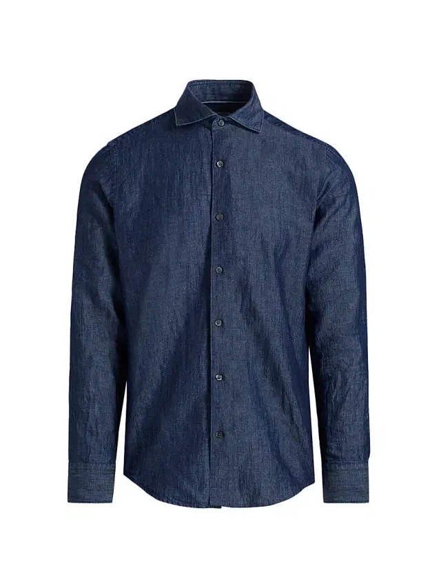 Canali Men's Cotton-Linen Sport Shirt - Blue